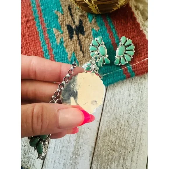 Navajo Sterling Silver & Turquoise Cluster Necklace and Earring Set - Picture 7 of 8